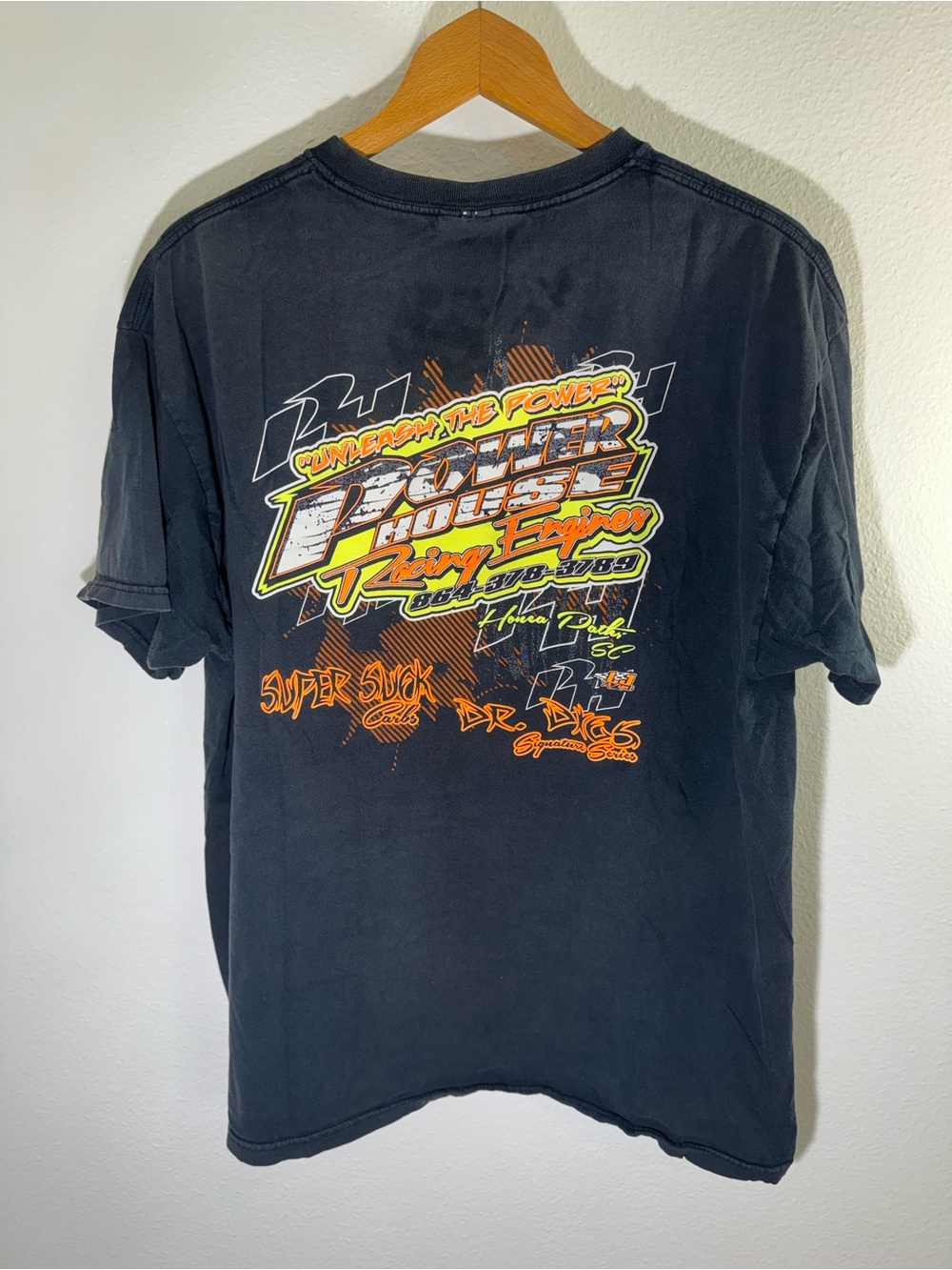Fruit of the Loom Power House Racing Engines Graphic Tee Black Mens XL Y2K